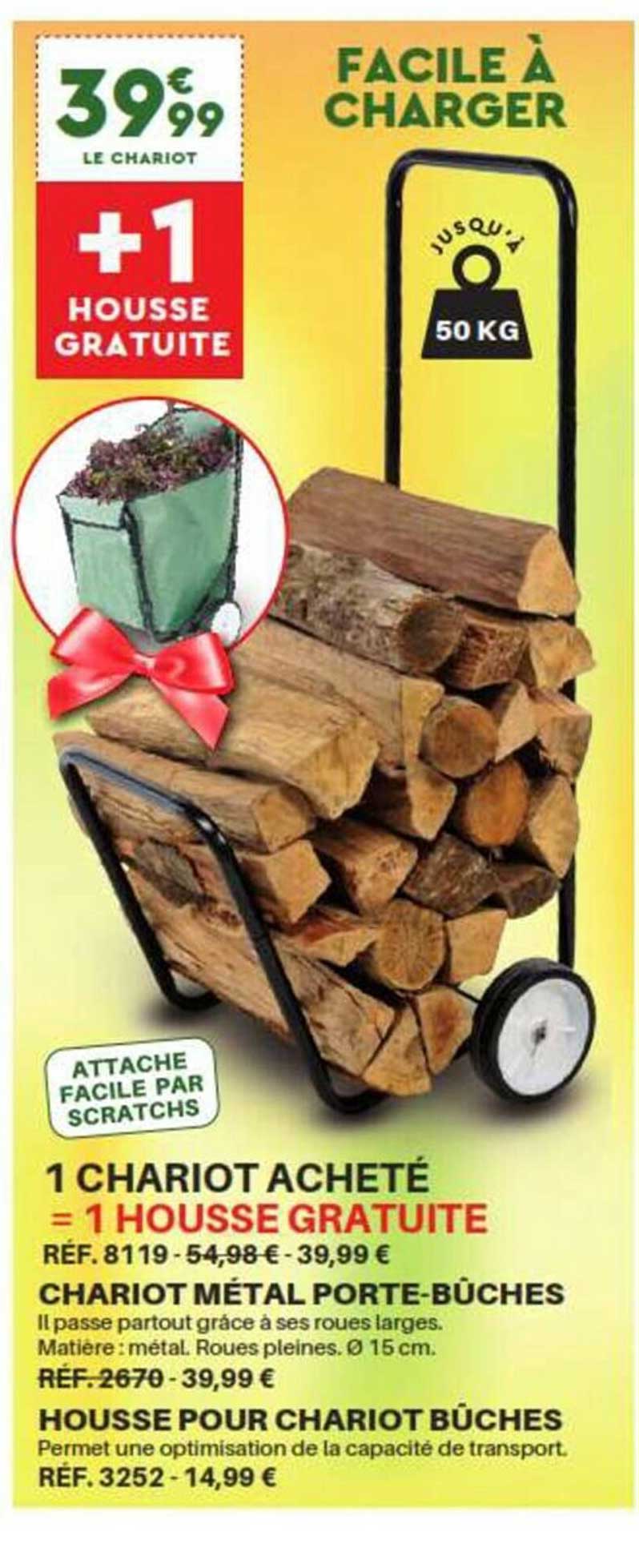 chariot métal porte-bûches housse pour chariot bûches 1 chariot acheté = 1 housse gratuite