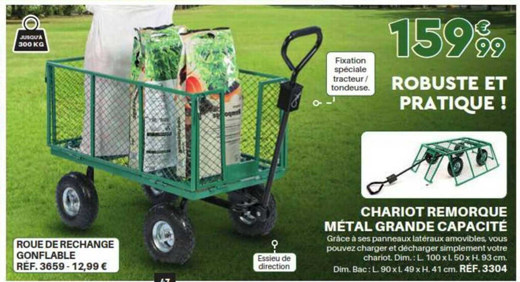 chariot rermorque métal grande capacité