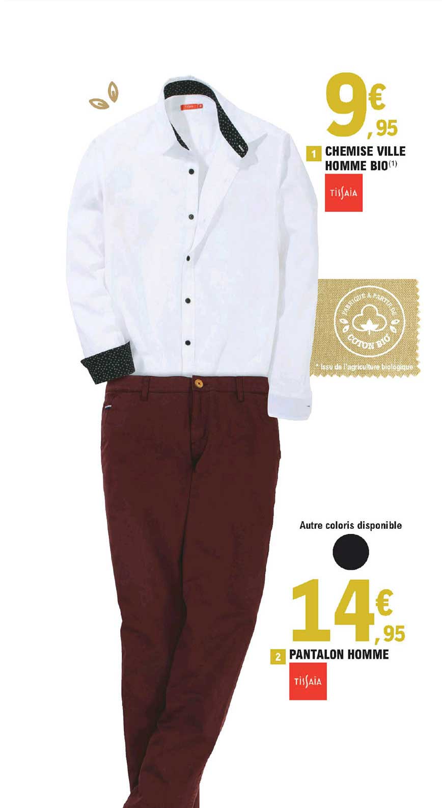 chemise ville homme bio, pantalon homme tissaia
