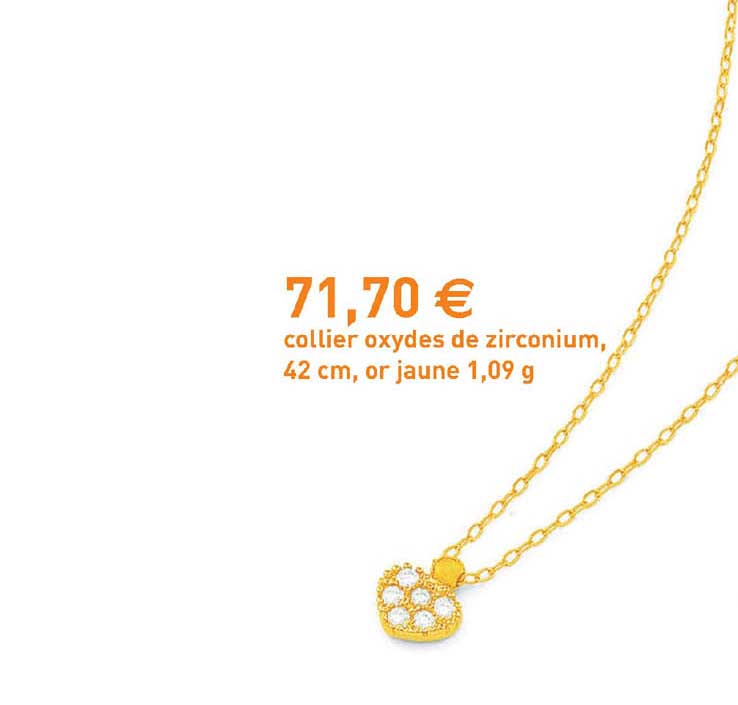 collier oxydes de zirconium, 42 cm , or jaune 1,09 g