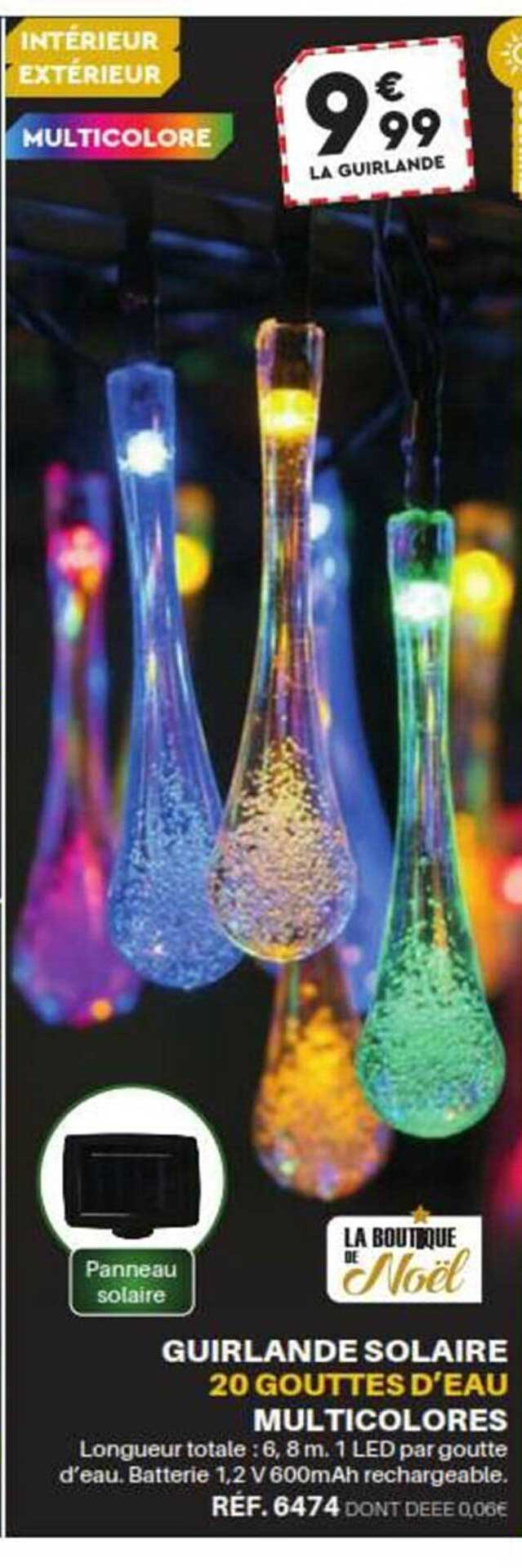 guirlande solaire 20 gouttes d'eau multicolores