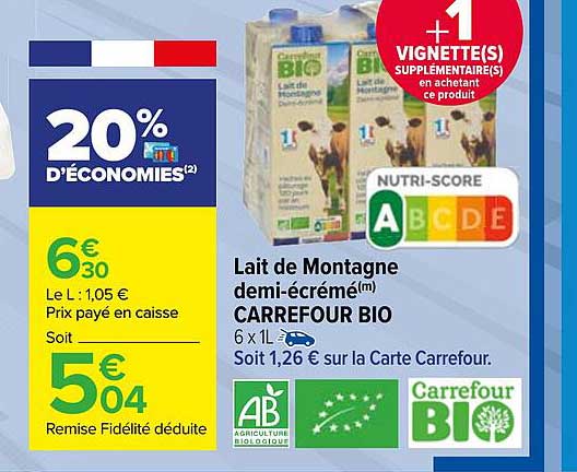 lait de montagne demi-écrémé carrefour bio