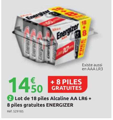 Lot De 18 Piles Alcaline Aa Lr6 + 8 Piles Gratuites Energizer