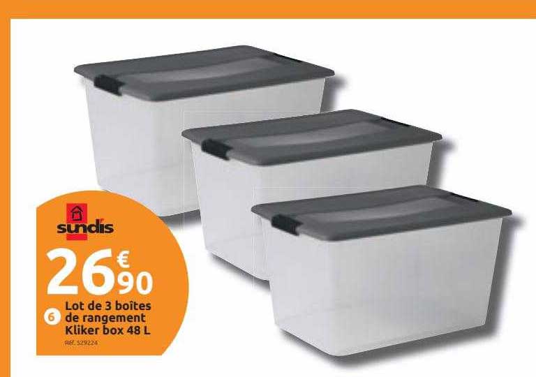 lot de 3 boîtes de rangement kliker box 48 l sundis
