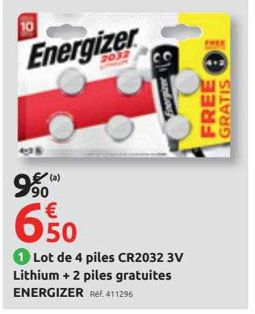 Lot De 4 Piles Cr2032 3v Lithium + 2 Piles Gratuites Energizer