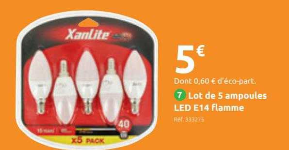 lot de 5 ampoules led e14 flamme