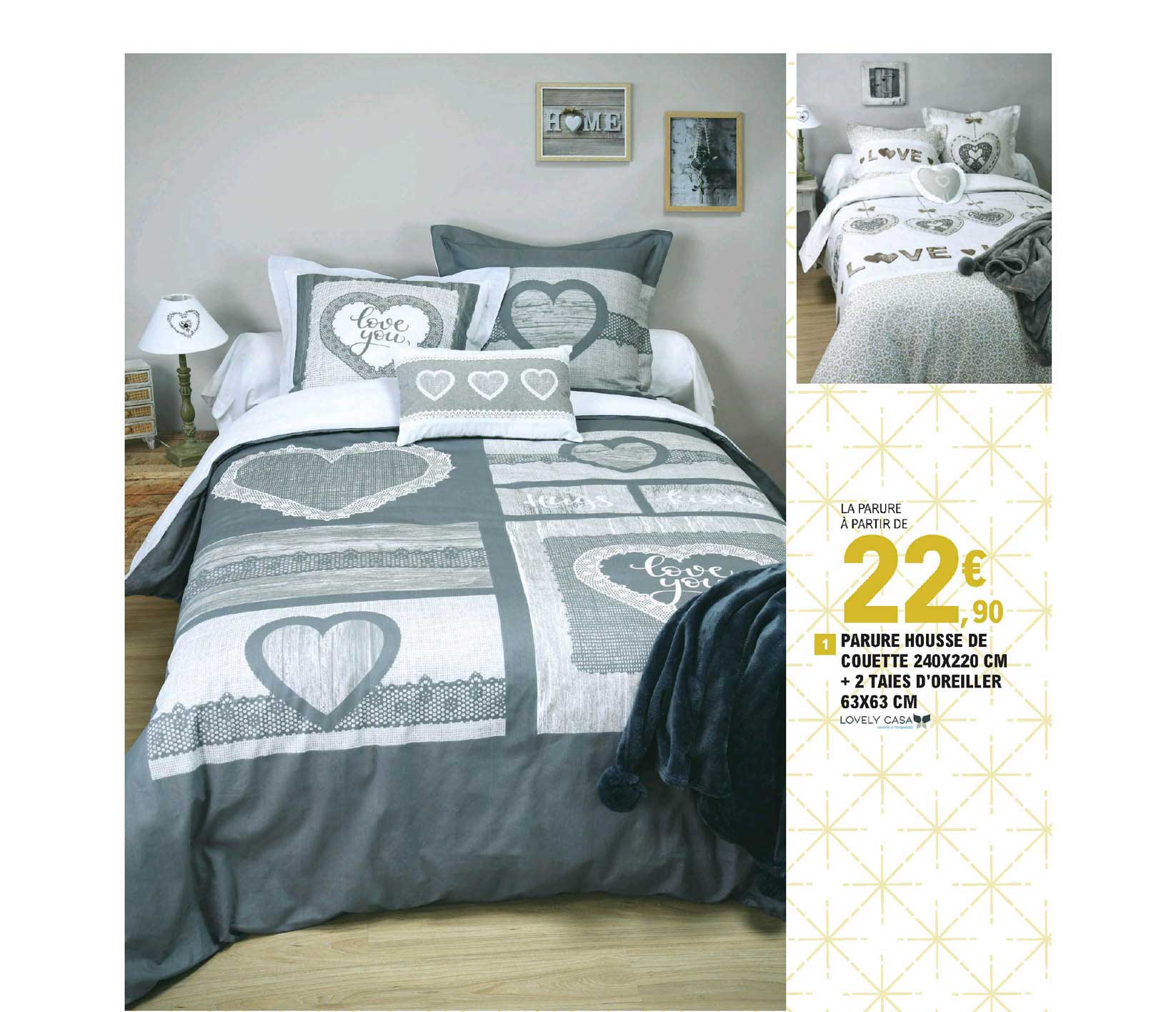 parure housse de couette 240 x 220 cm + 2 taies d'oreiller 63 x 63 cm