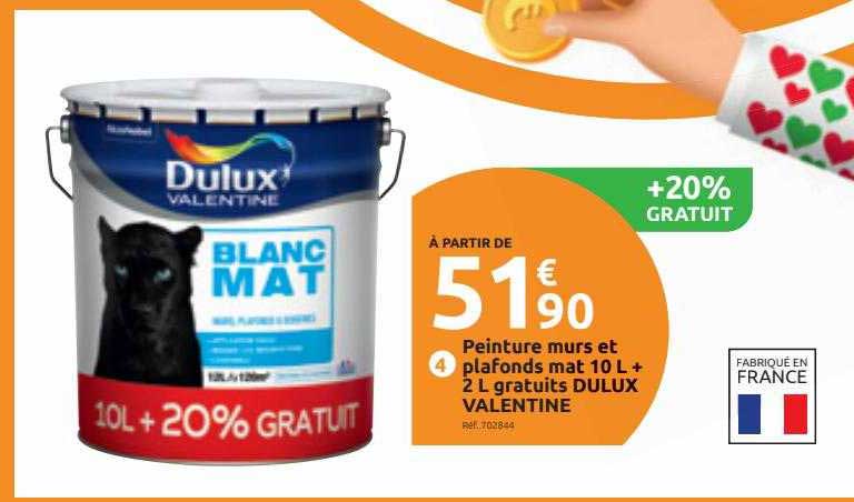 peinture murs et plafonds mat 10 l + 2 l gratuits dulux valentine