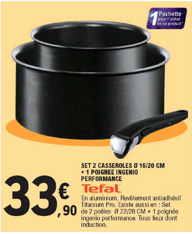 Set 2 Casseroles ø16-20 Cm + 1 Poignée Ingenio Performance