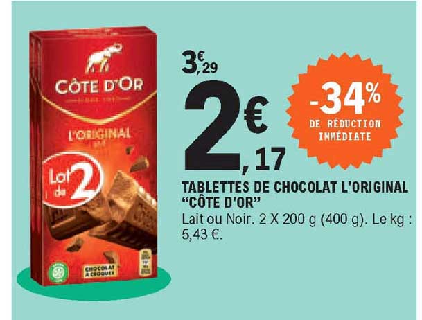 Tablettes De Chocolat L'original "côte D'or"