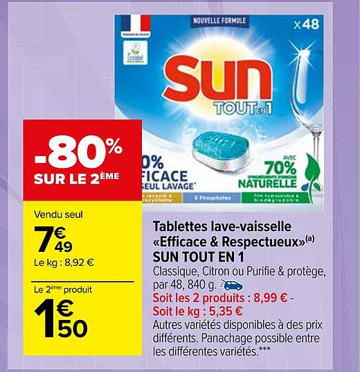 tablettes lave-vaisselle «efficace & respectueux» sun tout en 1