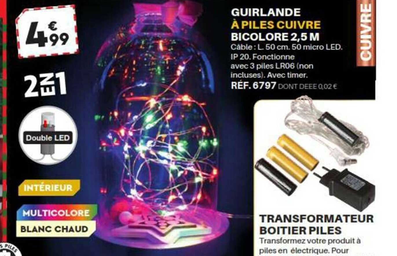 guirlande à piles cuivres bicolore 2.5m
