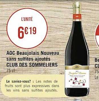 aoc beaujolais nouveau sans sulfites ajoutés club des sommeliers