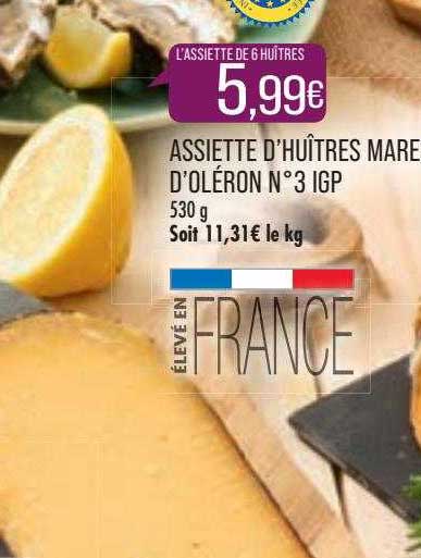 assiette d'huîtres marenne d'oléron n°3 igp