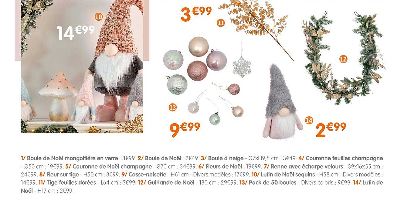 boule de noël montgolfière en verre, boule de noël, boule à neige, couronne feuilles champagne, couronne de noël champagne, fleurs de noël, renne avec écharpe velours, fleur sur tige, casse noisette