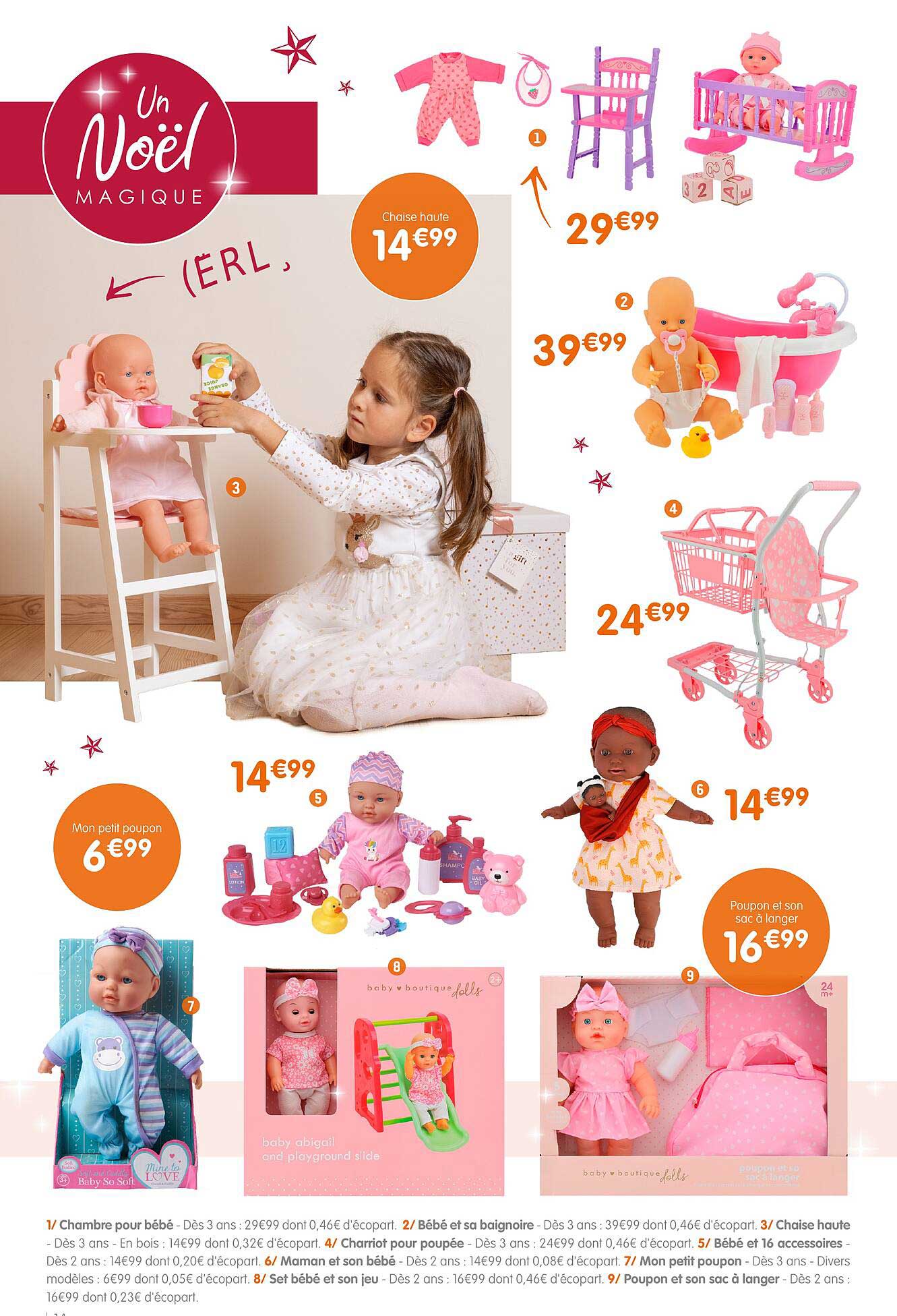 chaise haute, mon petit poupon, poupon et son sac à langer