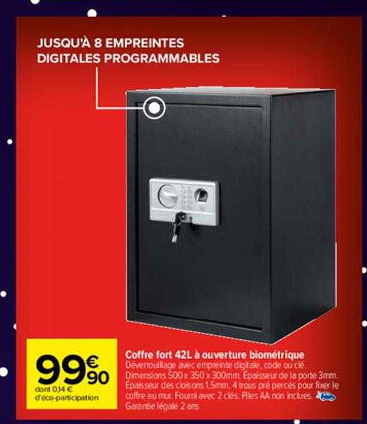 coffret fort 42L à ouverture biométrique