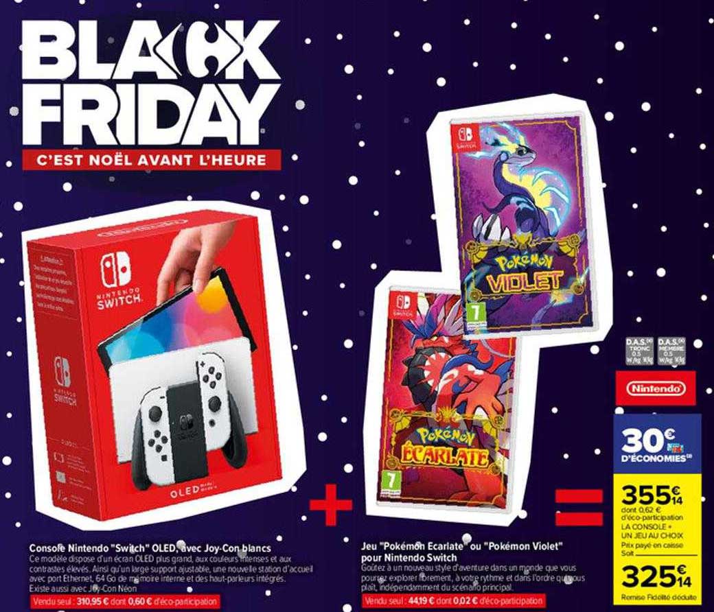 console nintendo "switch" oled avec joy con blanc + jeu "mokémon ecarlate" ou "pokémon violet" pour nintendo switch