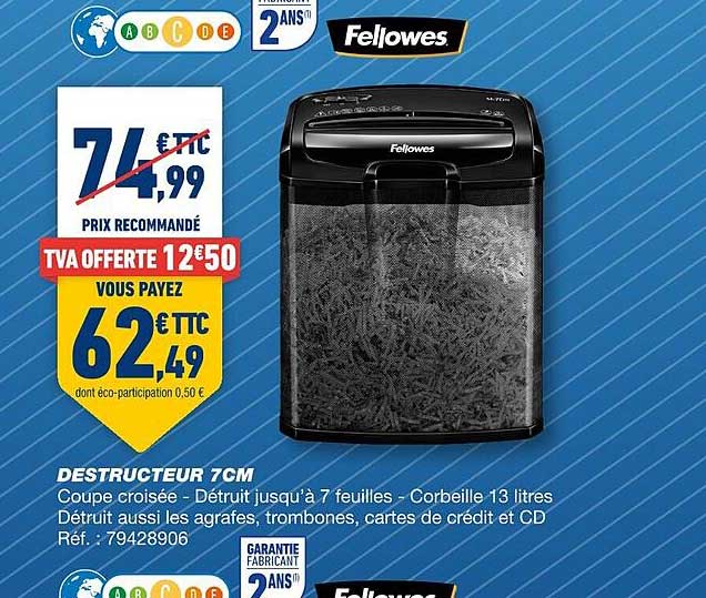 destructeur 7cm fellowes