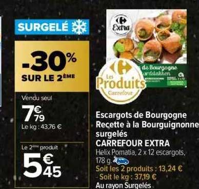 escargots de bourgogne recette à la bourguignonne surgelés carrefour extra