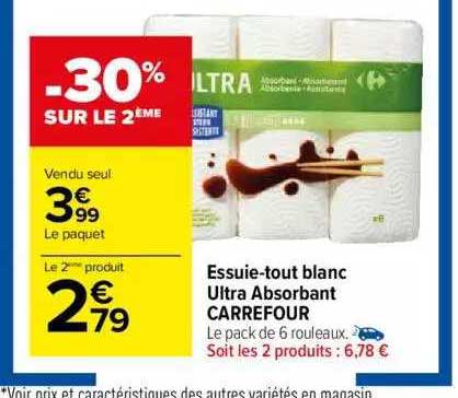 essuie-tout blanc ultra absorbant carrefour