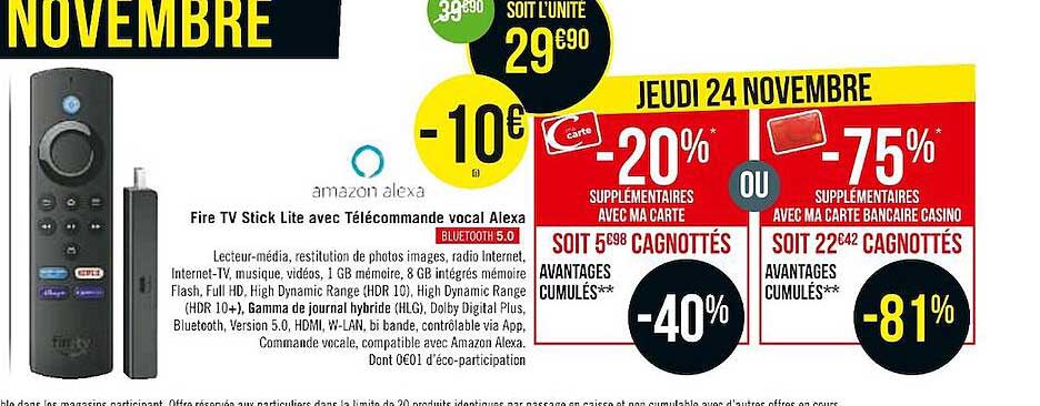 fire tv stick lite avec télécommande vocal alexa amazon alexa