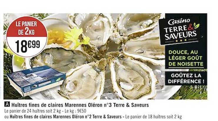 huîtres fines de claires marennes oléron n°3 terre & saveurs ou huîtres fines de claires marennes oléron n°2 terre & saveurs
