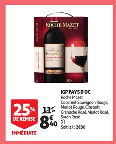 igp pays d'oc roche mazet cabernet sauvignon rouge, merlot rouge, cinsault