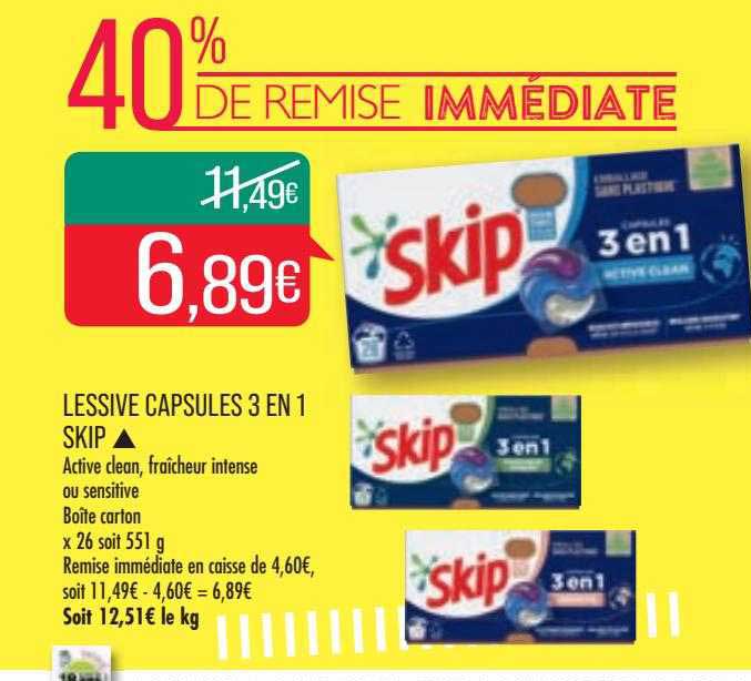 Lessive Capsules 3 En 1 Skip