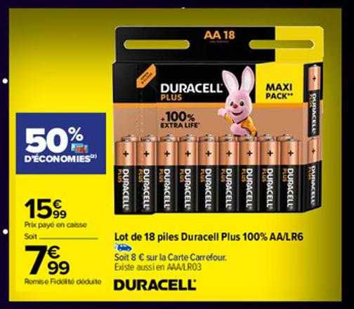 Lot De 18 Piles Duracell Plus 100% Aa-lr6