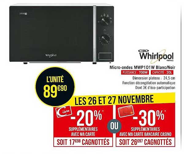 micro-ondes mwp101w blanc-noir whirlpool