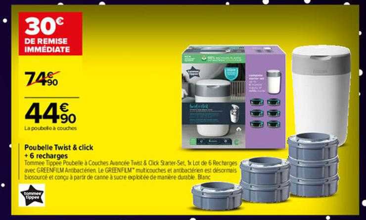 poubelle twist & click + 6 recharges tommee tippee