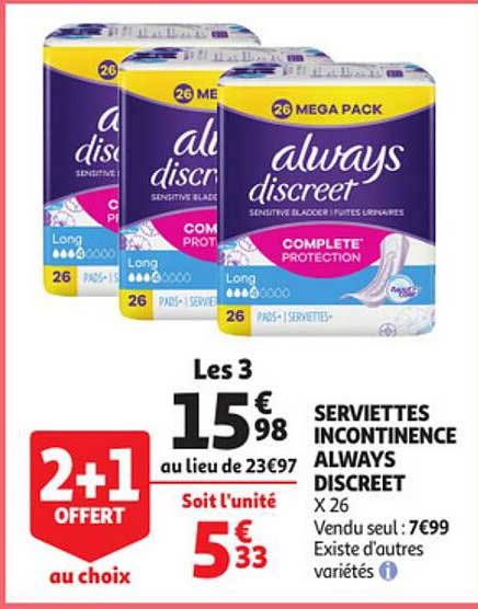 Serviettes Incontinence Always Discreet