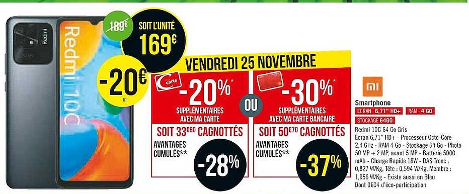 smartphone redmi 10c 64 go gris xiaomi