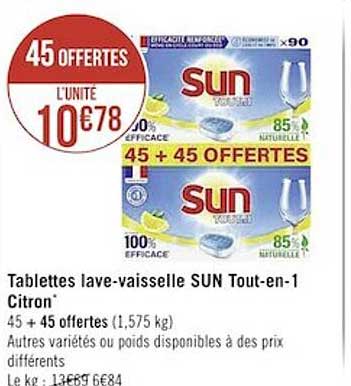 tablettes lave-vaisselle sun tout-en-1 citron