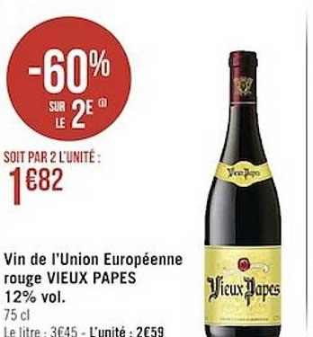 vin de l'union européenne rouge vieux papes 12% vol.