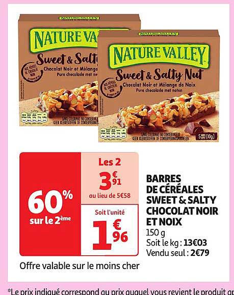 barres de céréales sweet & salty chocolat noir et noix