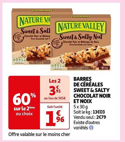 barres de céréales sweet & salty chocolat noir et noix