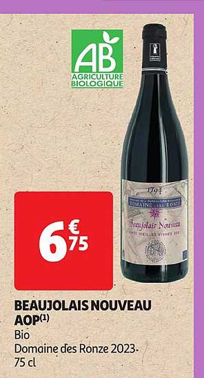 beaujolais nouveau aop bio domaine des ronze 2023