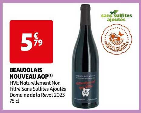 beaujolais nouveau aop hve naturellement non filtré sans sulfites ajoutés domaine de la revol 2023