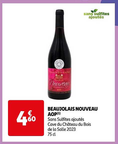 beaujolais nouveau aop sans sulfites ajoutés cave du château du bois de la salle 2023