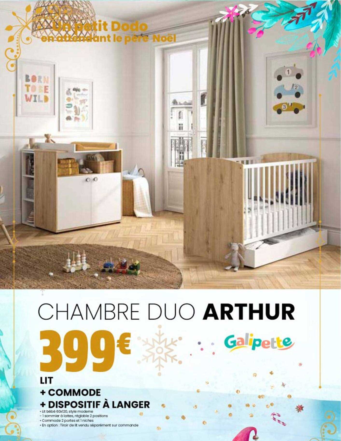 chambre duo arthur lit + commode + dispositif à langer