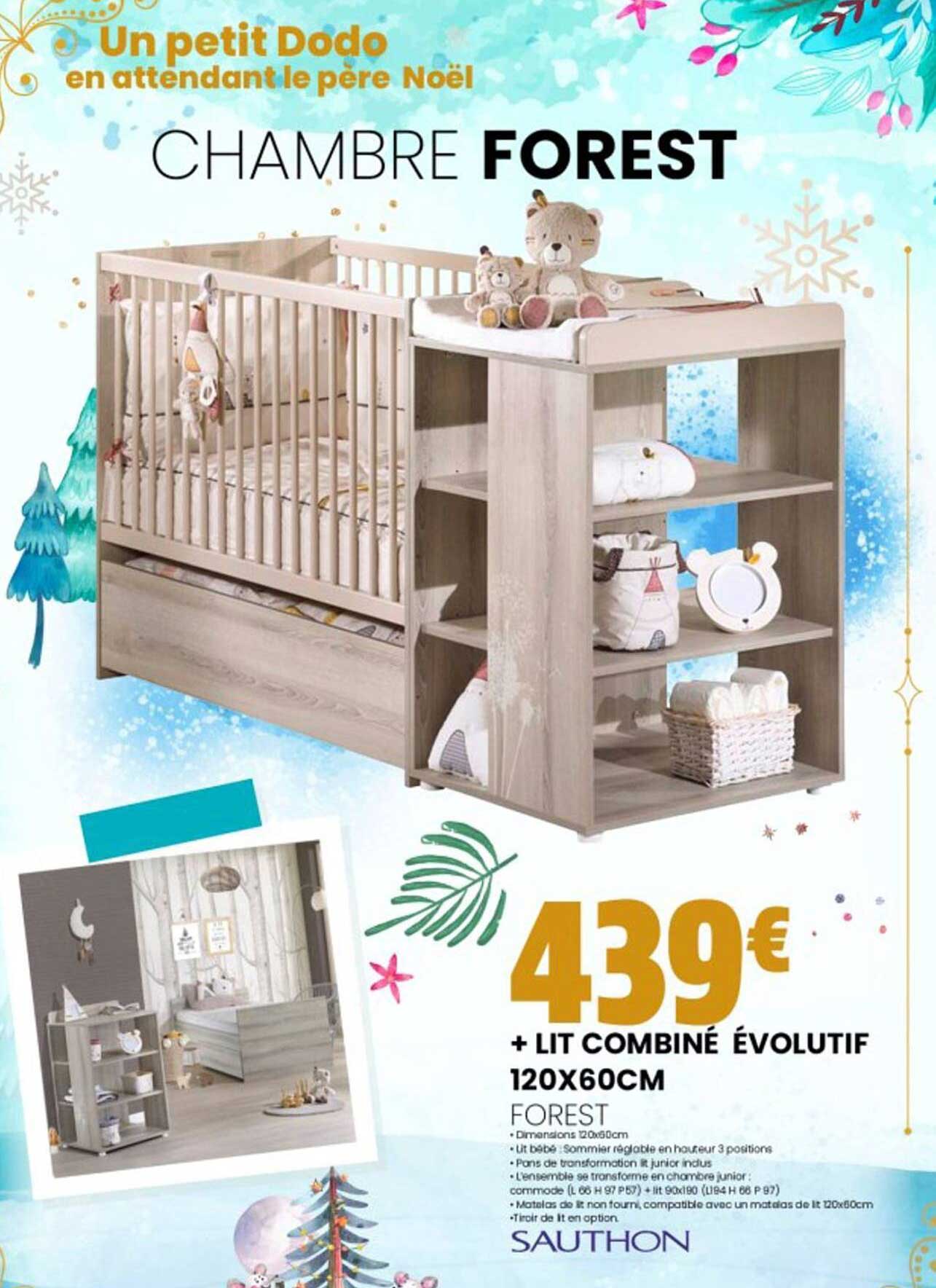 chambre forest : + lit combiné évolutif 120 x 60 cm sauthon