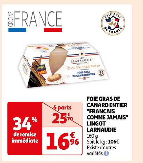 foie gras de canard entier "français comme jamais" lingot larnaudie