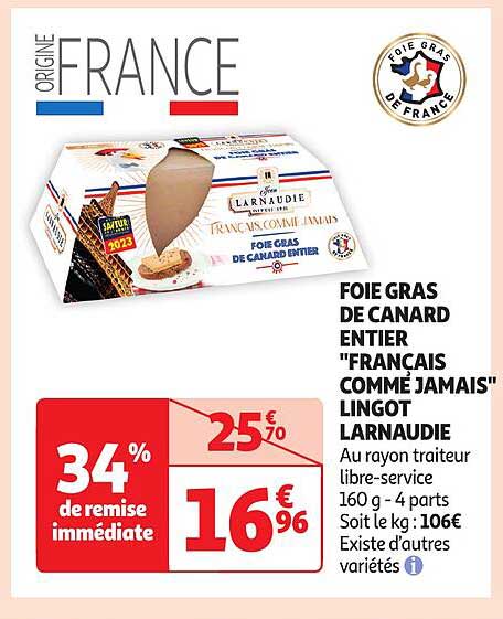 foie gras de canard entier "français comme jamais" lingot larnaudie