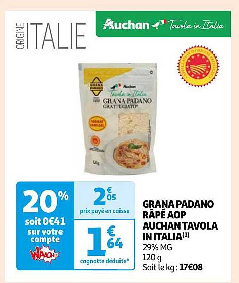 grana padano râpé aop auchan tavola in italia