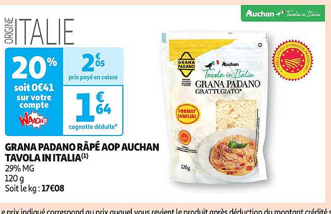 grana padano râpé aop auchan tavola in italia
