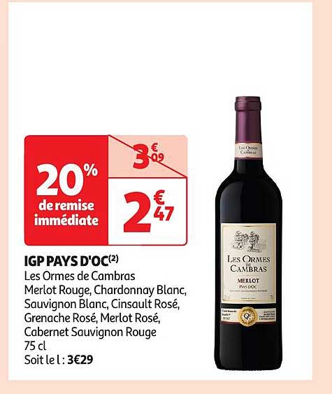 igp pays d'oc les ormes de cambras merlot route, chardonnay blanc, sauvignon blanc, cinsault rosé, grenache rosé, merlot rosé, cabernet sauvignon rouge