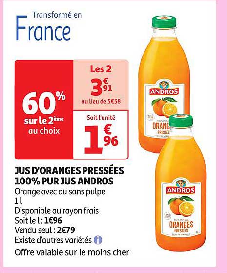 jus d'oranges pressées 100% pur jus andros