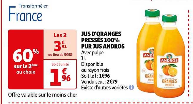 jus d'oranges pressés 100% pur jus andros